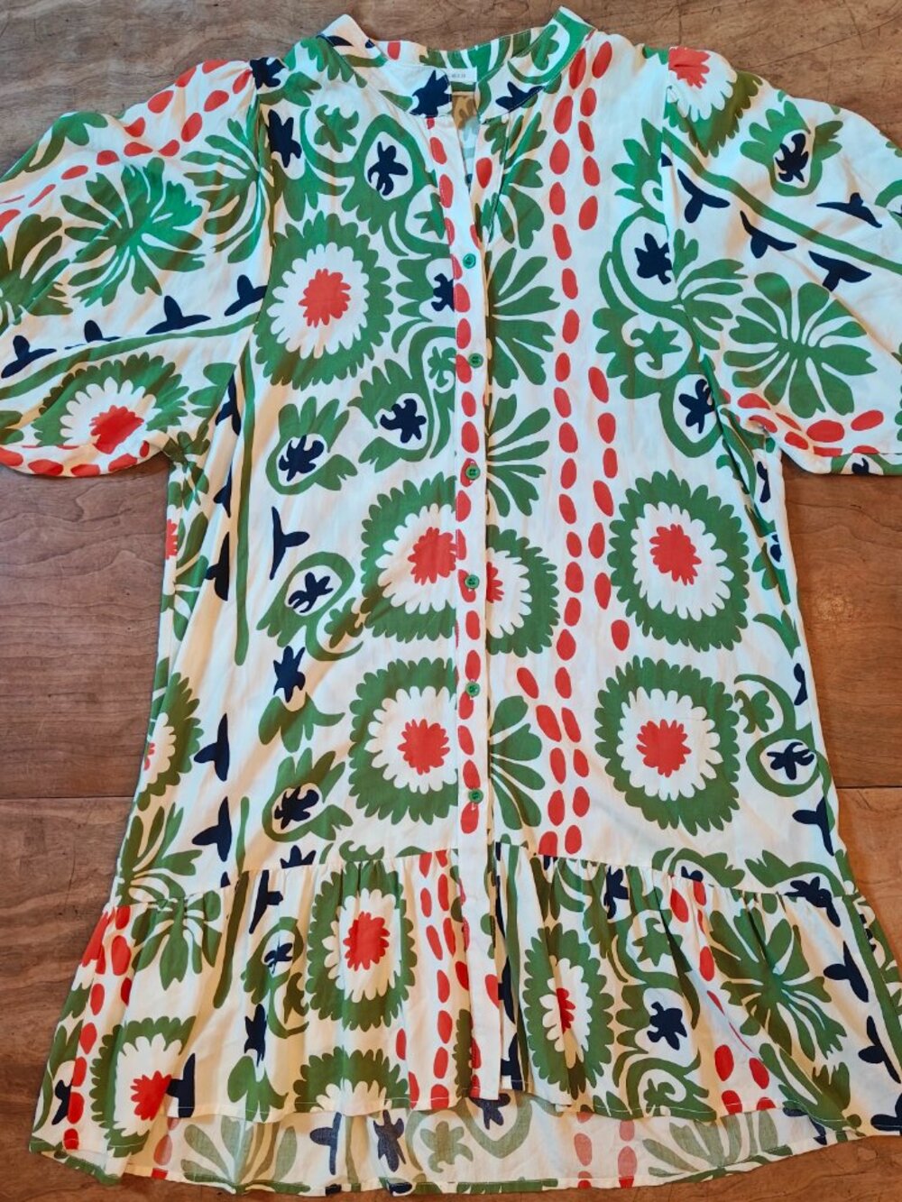 Coconut Fashion Puff Sleeve Mini Dress • Floral Print • 100 % Viscose • Size L - Picture 2 of 6